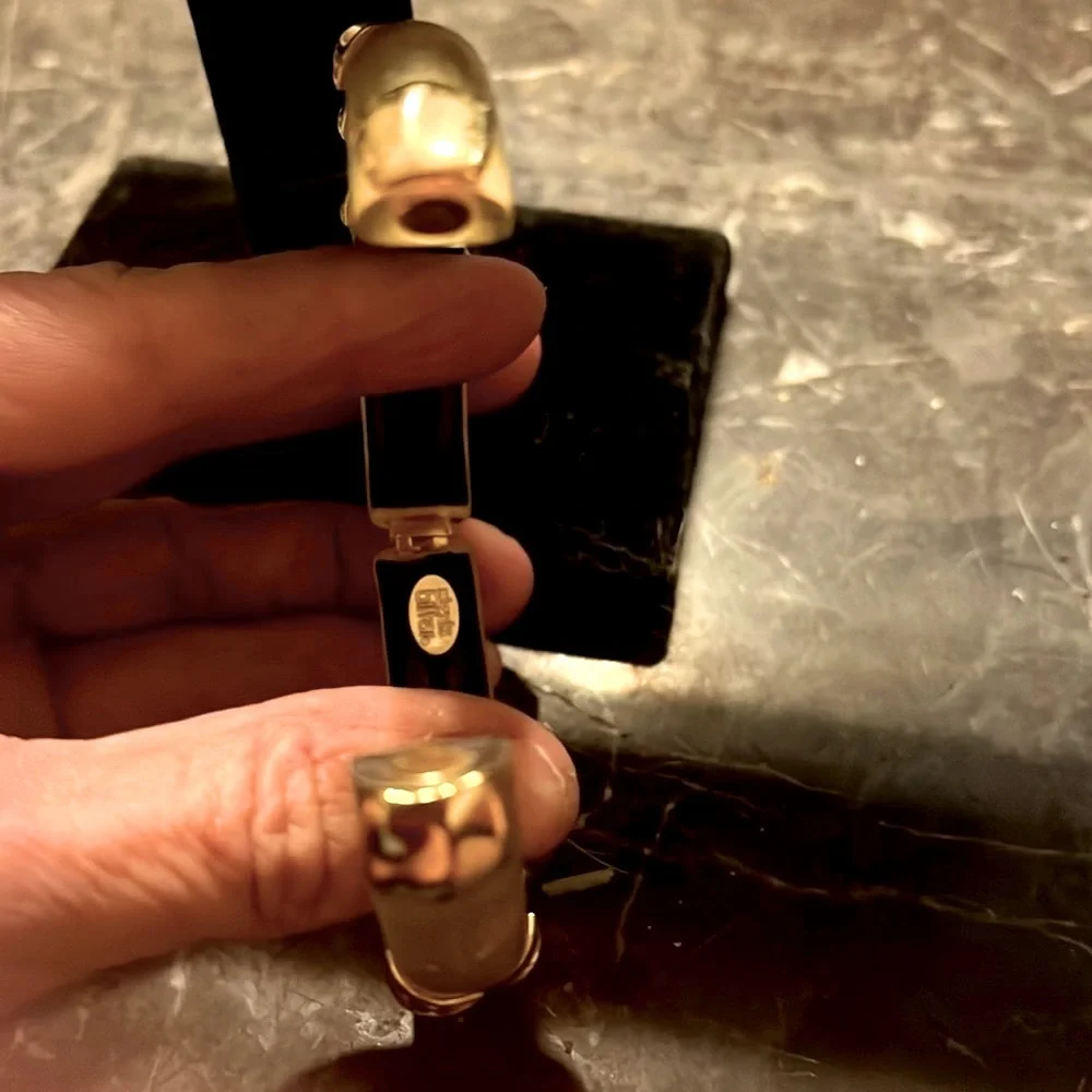 Alexis Bittar Lucite Gold Hinged Bangle with Gold Studs - Picture 4 of 5